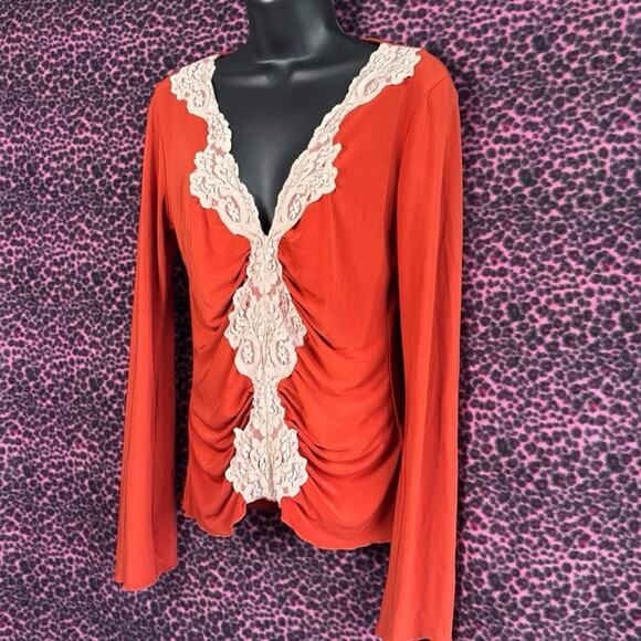 Y2K Vintage Charlotte Russe Deep Plunge Lace Blouse - Picture 2 of 8